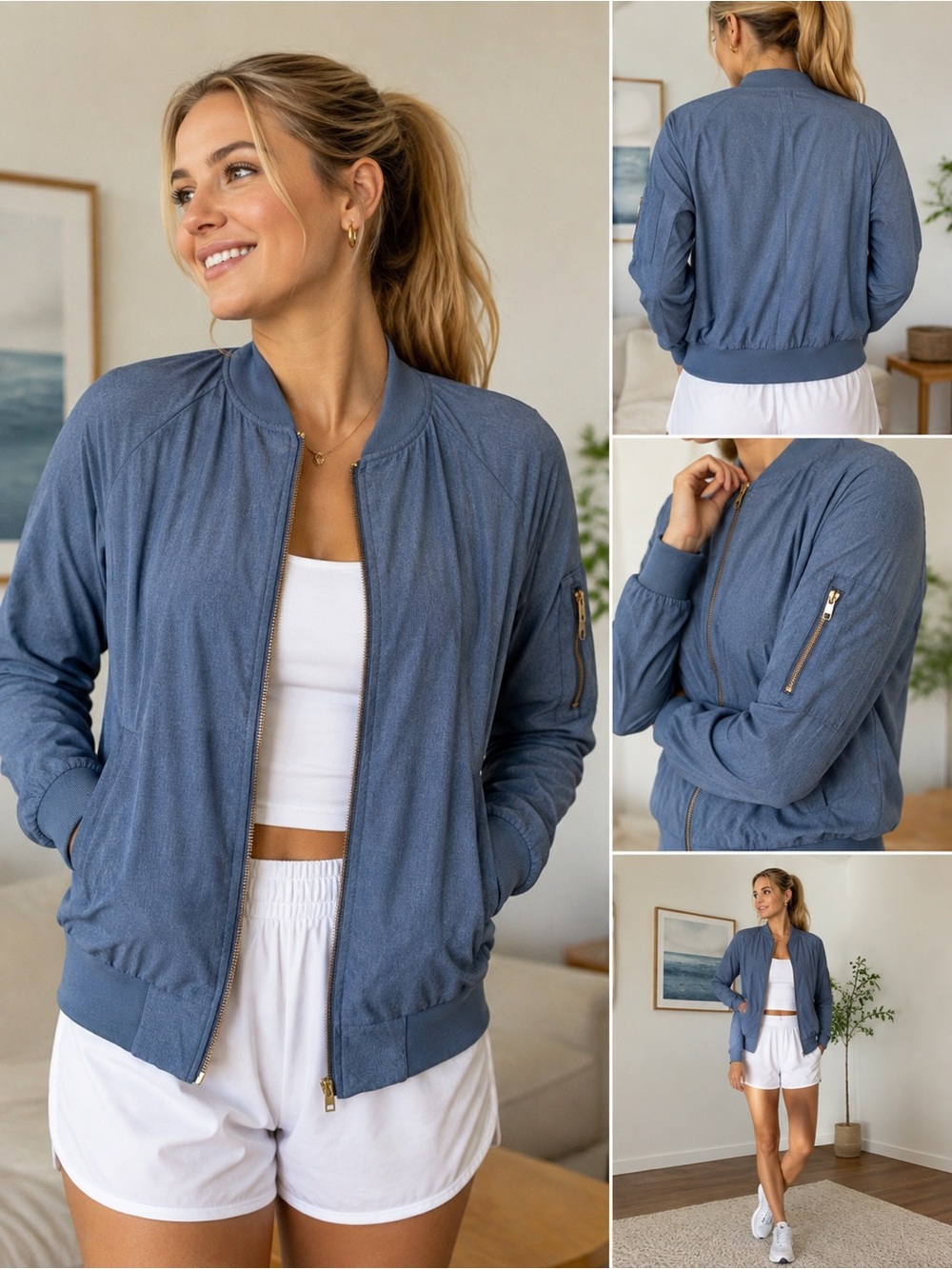 Albion Fit S Blue Bomber Jacket Lightweight Athleisure Zip Up